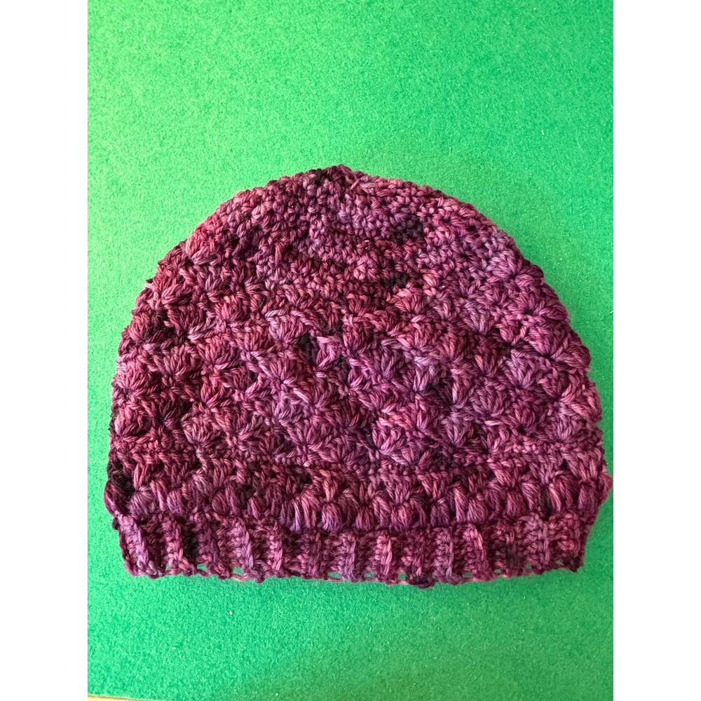 Hand crocheted purple beanie hat